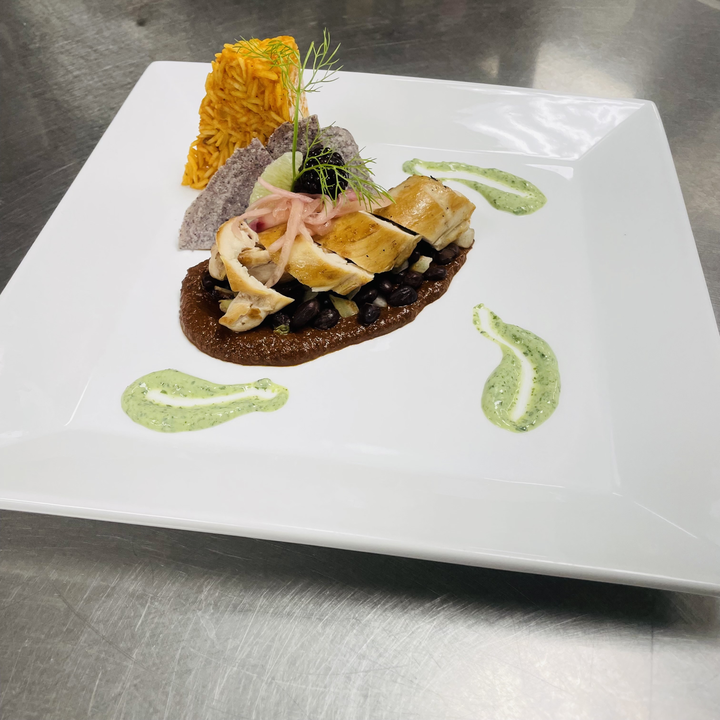 Honey Lime Chicken Thigh with Mole and Spanish Rice