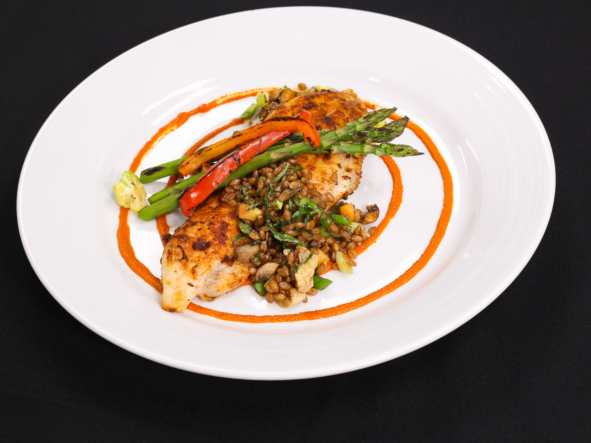 Harissa Crusted Catfish with Wheat Berry Salad
